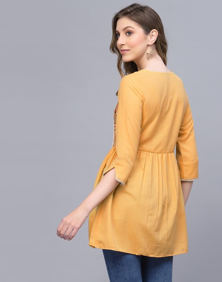 Yellow Straight Cut Short Kurti | Sudathi