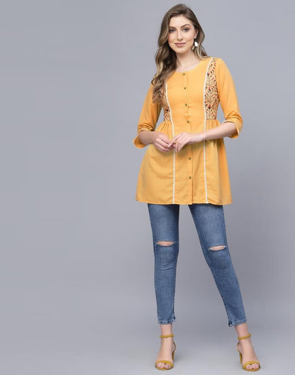 Yellow Straight Cut Short Kurti | Sudathi