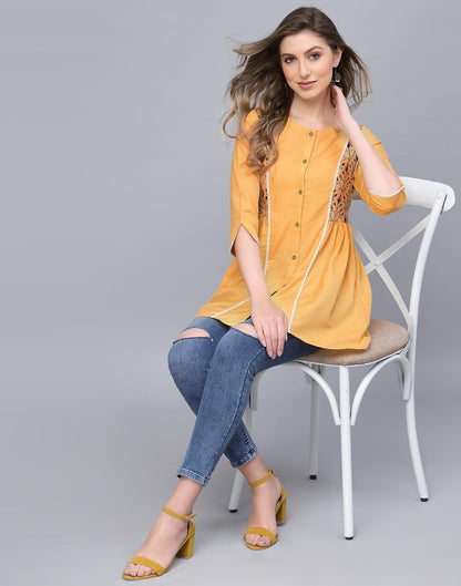 Yellow Straight Cut Short Kurti | Sudathi