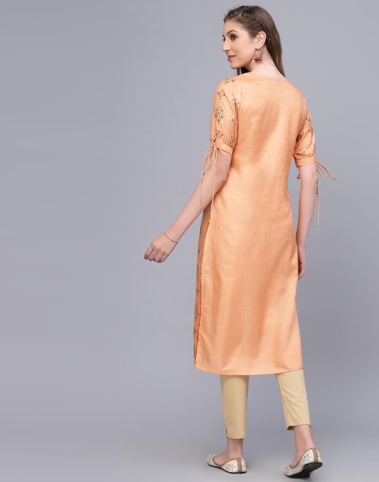 Peach Printed Silk Straight Kurta