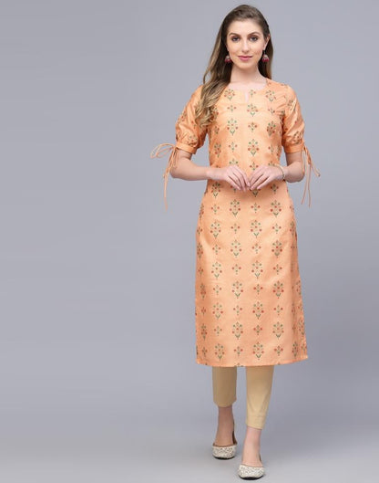 Peach Printed Silk Straight Kurta