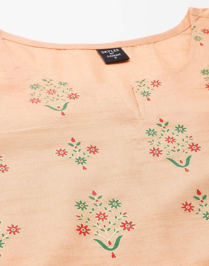 Peach Printed Silk Straight Kurta