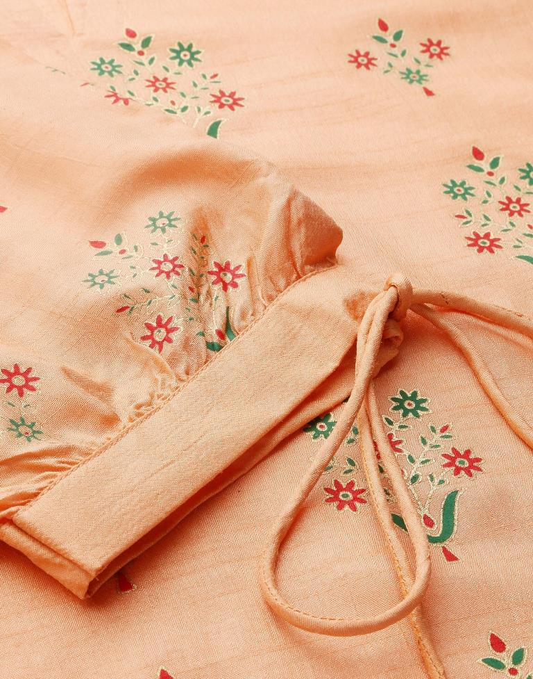 Peach Printed Silk Straight Kurta