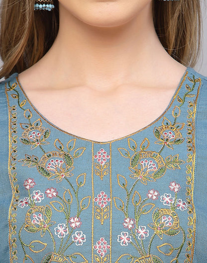 Blue Embroidered Kurti | Leemboodi