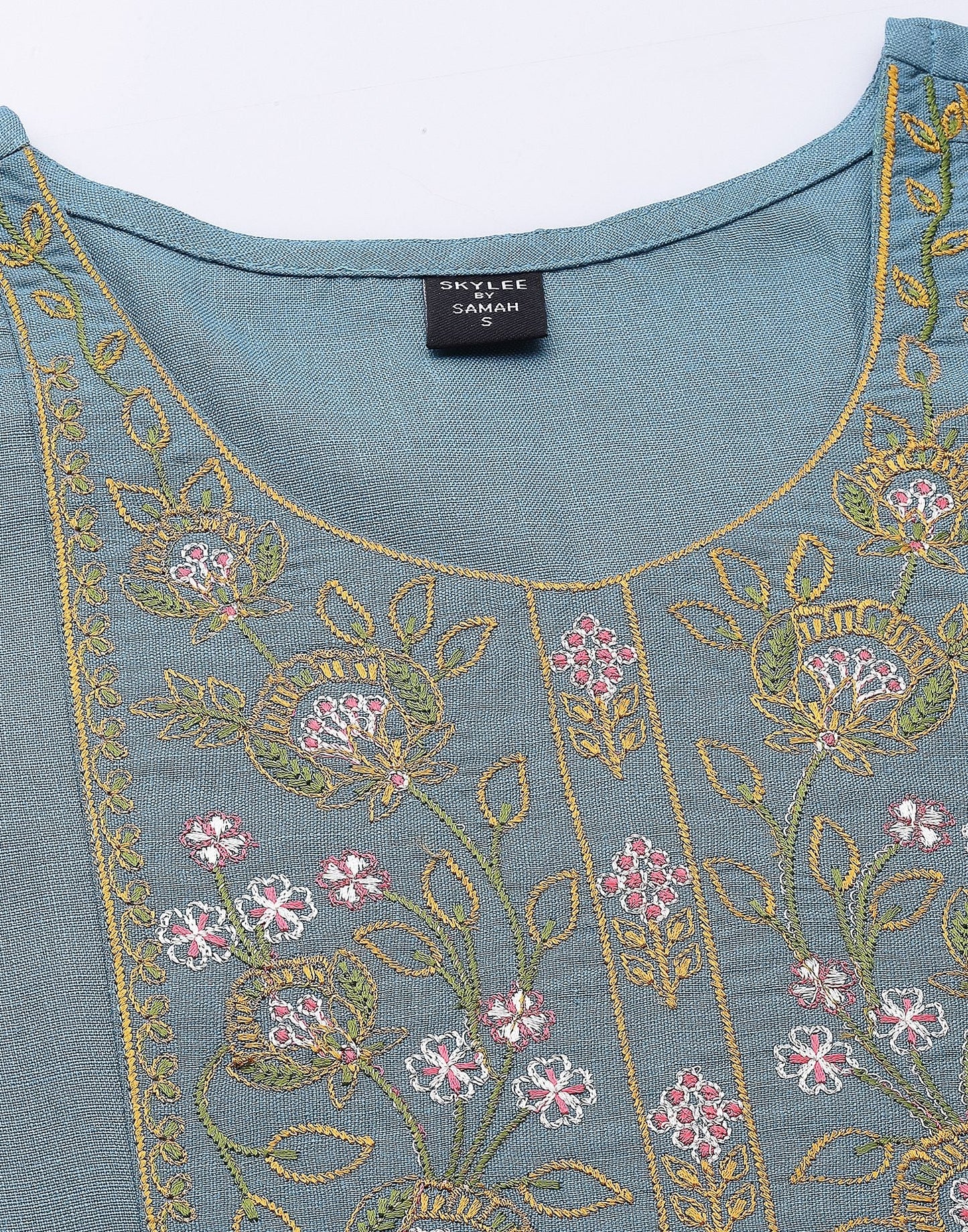 Blue Embroidered Kurti | Leemboodi