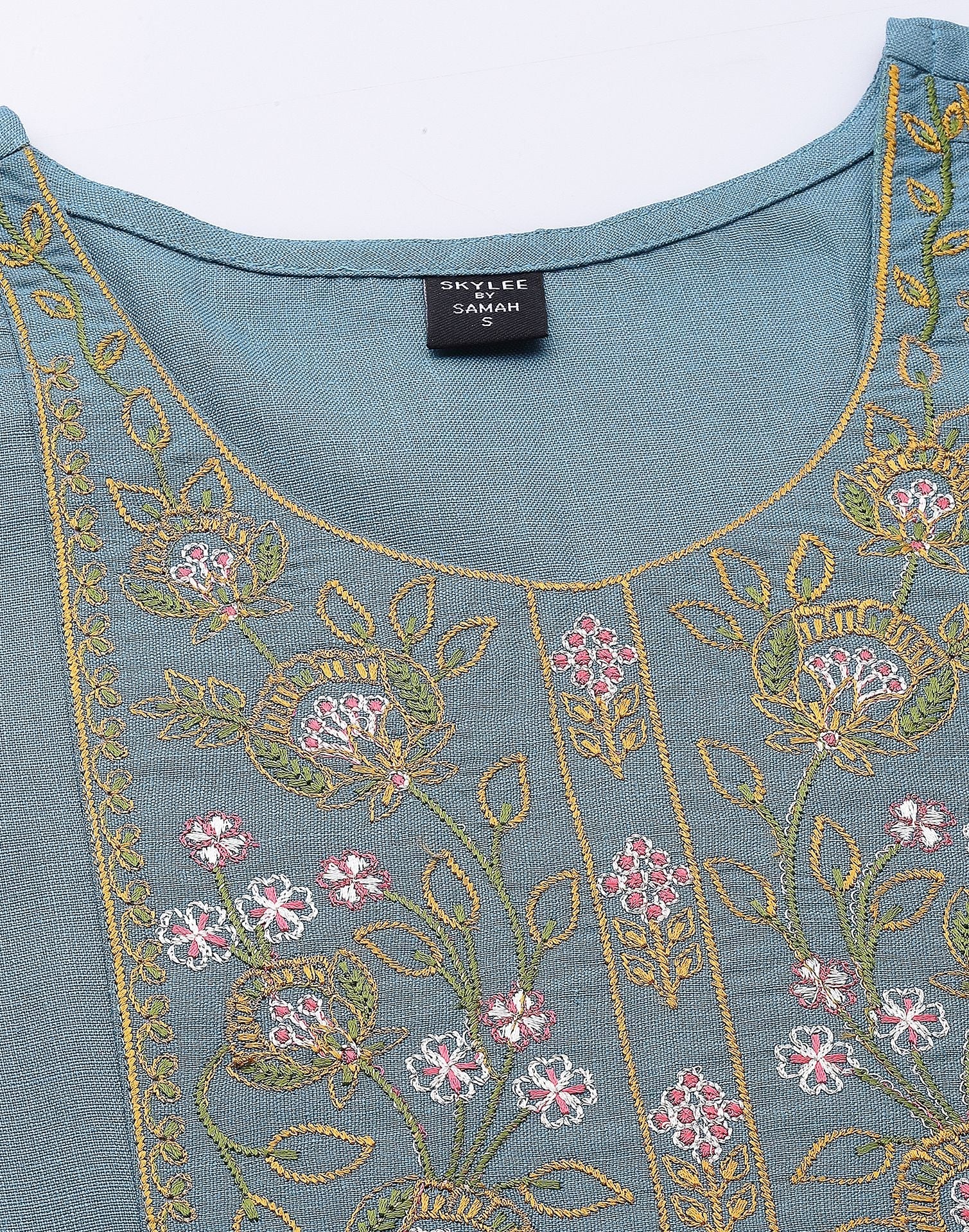 Blue Embroidered Kurti | Leemboodi