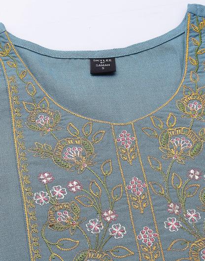Blue Embroidered Kurti | Leemboodi
