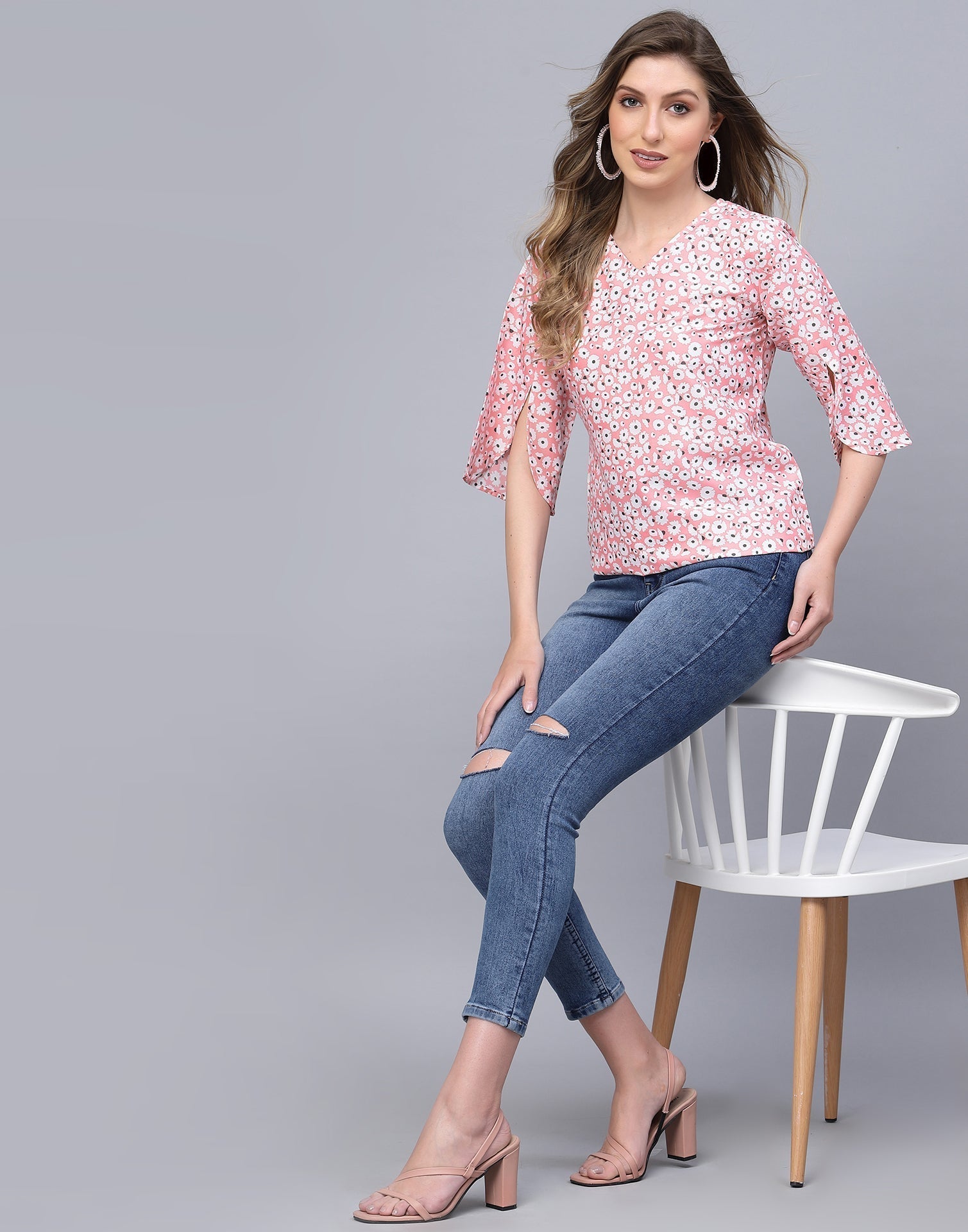Light Pink Petal Sleeve Top | Leemboodi