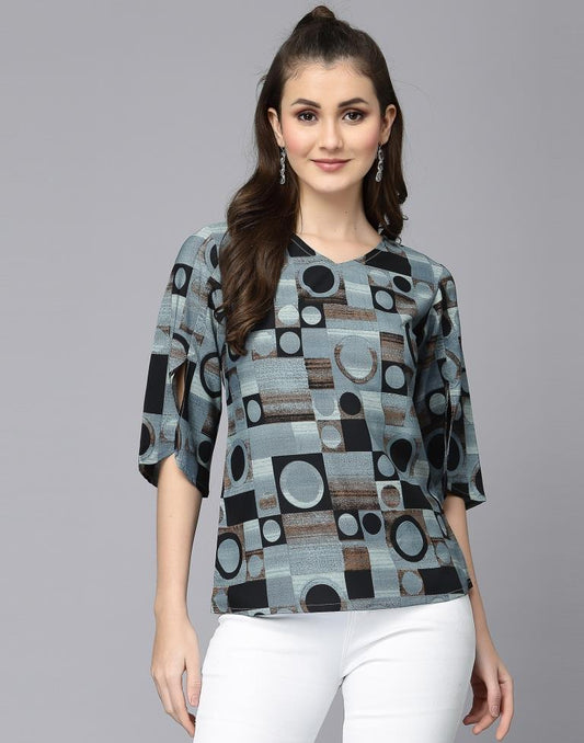 Grey Geometric Print Top | Leemboodi