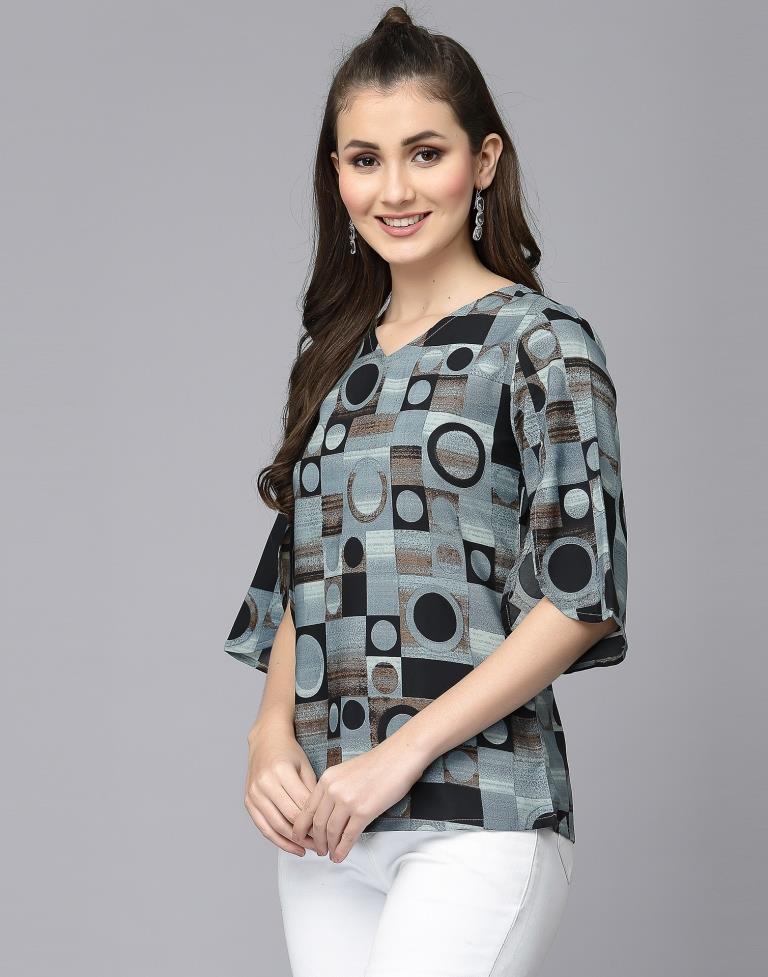 Grey Geometric Print Top | Leemboodi