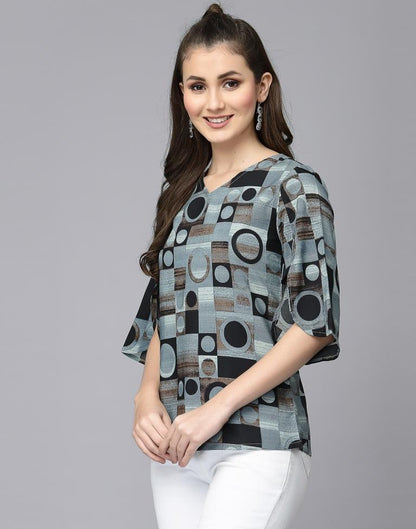 Grey Geometric Print Top | Leemboodi