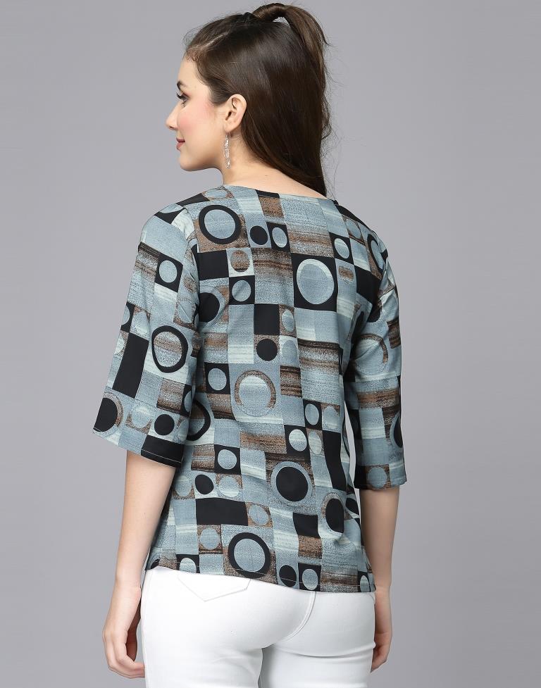 Grey Geometric Print Top | Leemboodi
