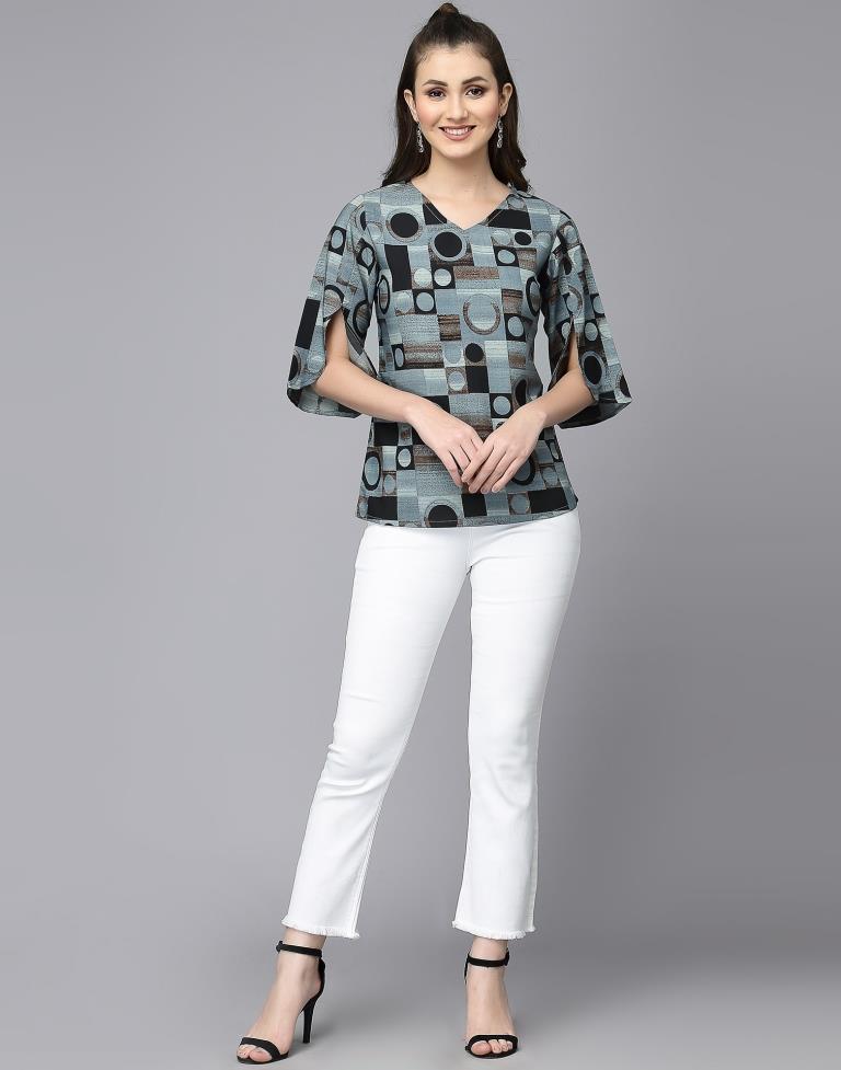Grey Geometric Print Top | Leemboodi