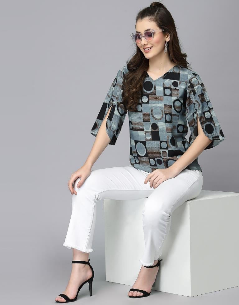 Grey Geometric Print Top | Leemboodi