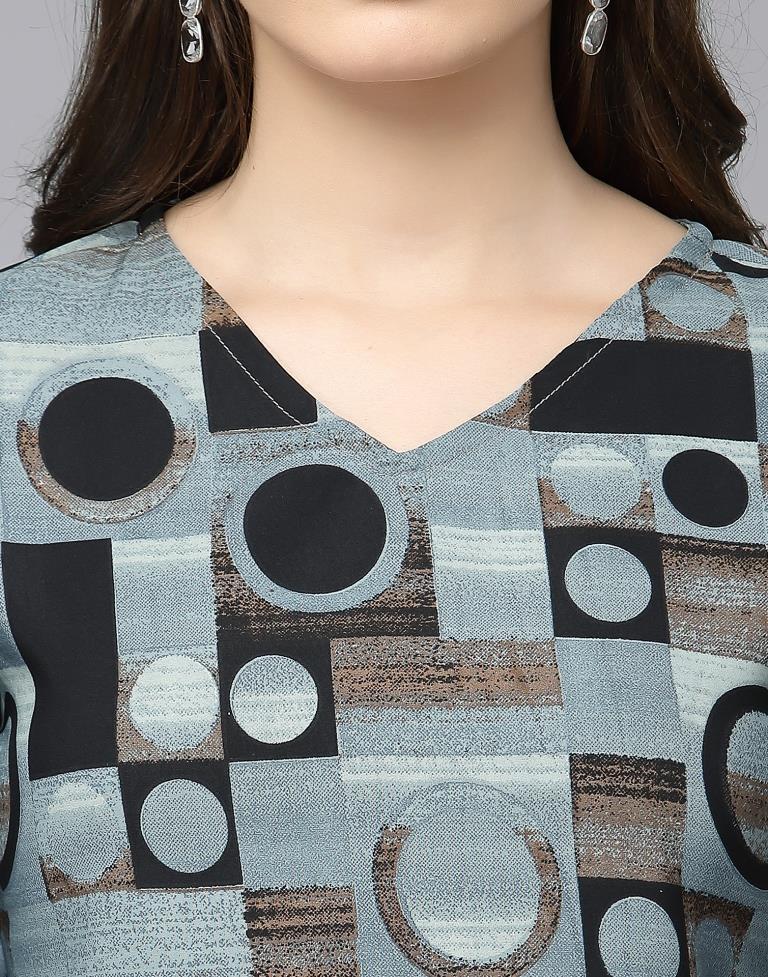 Grey Geometric Print Top | Leemboodi