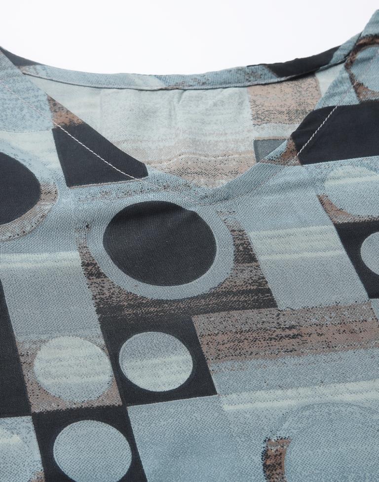 Grey Geometric Print Top | Leemboodi