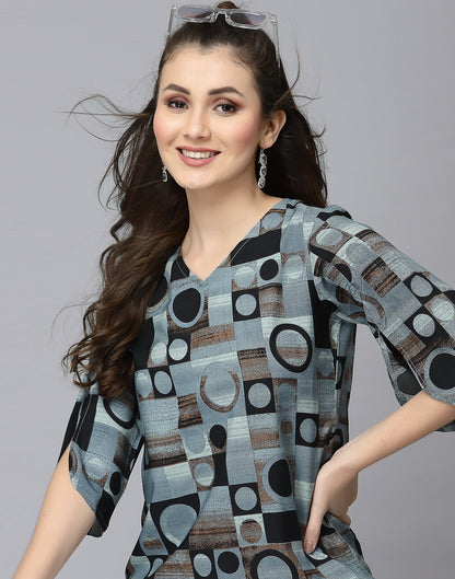 Grey Geometric Print Top | Leemboodi