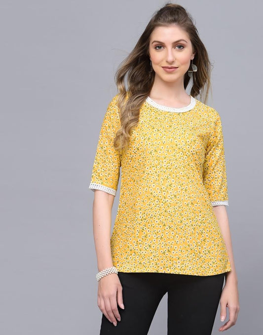 Yellow Floral Printed Top | Sudathi