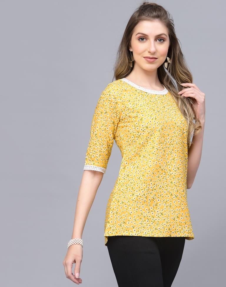 Yellow Floral Printed Top | Sudathi