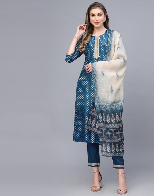 Blue Kurti With Pant And Dupatta | Leemboodi