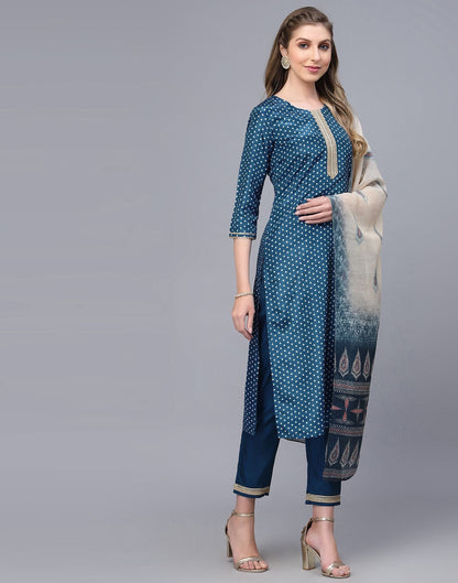 Blue Kurti With Pant And Dupatta | Leemboodi