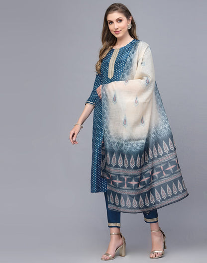 Blue Kurti With Pant And Dupatta | Leemboodi