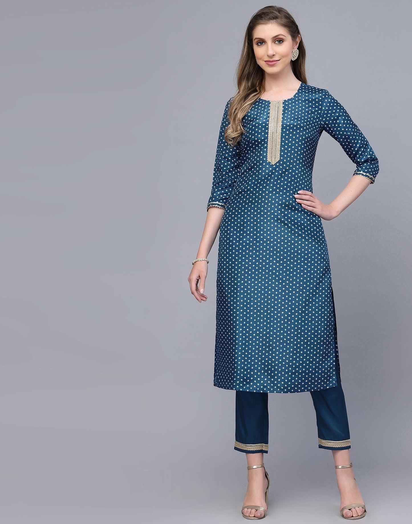 Blue Kurti With Pant And Dupatta | Leemboodi