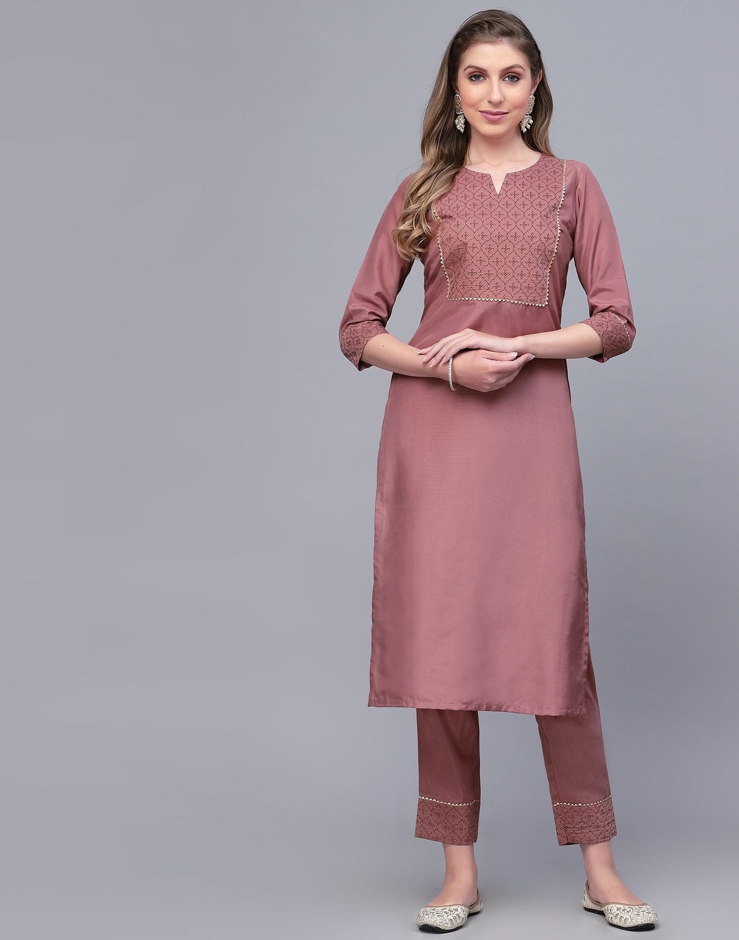 Rust Pink Printed Kurti With Pant Set | Leemboodi