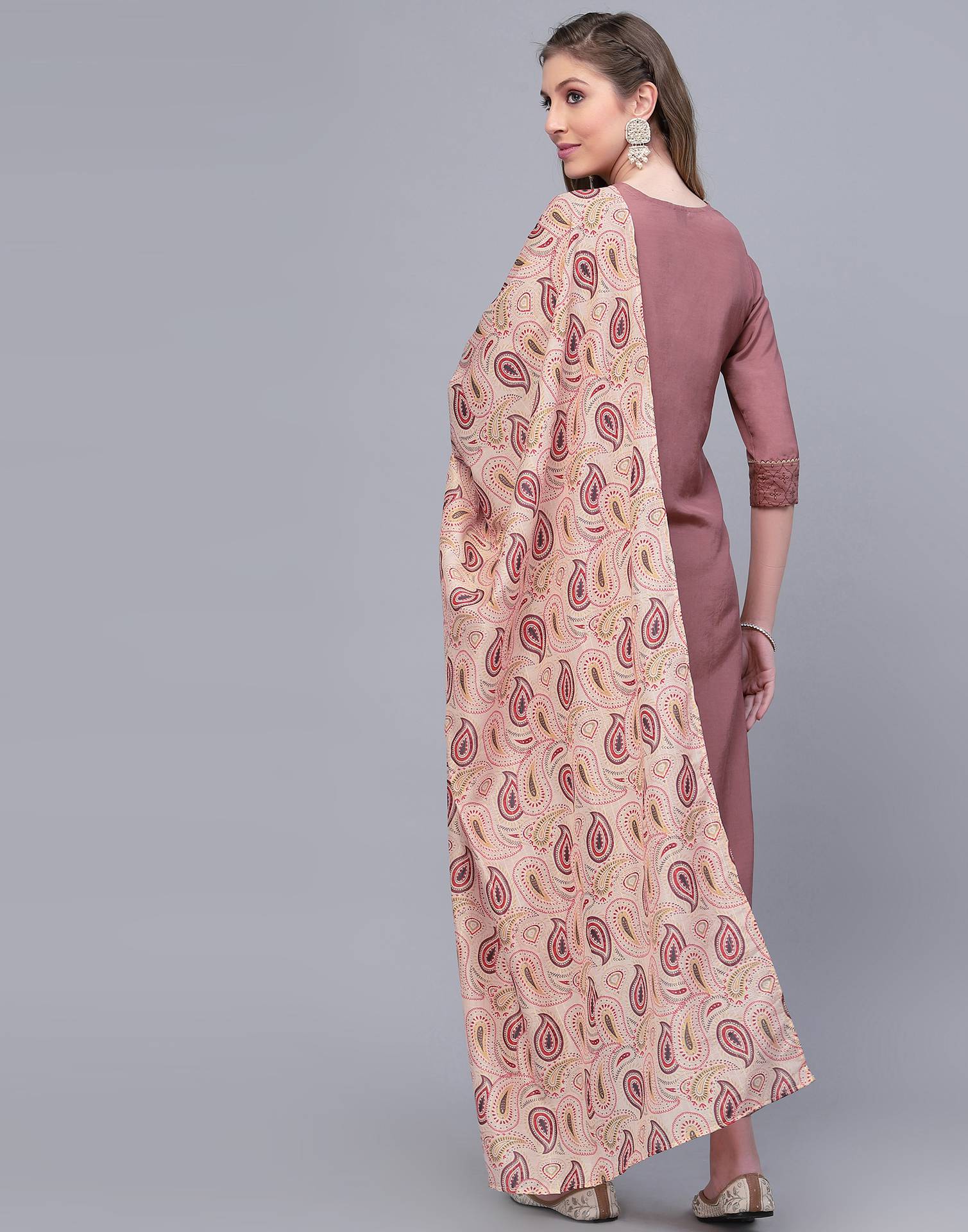 Rust Pink Printed Kurta with Pant and Dupatta | Leemboodi