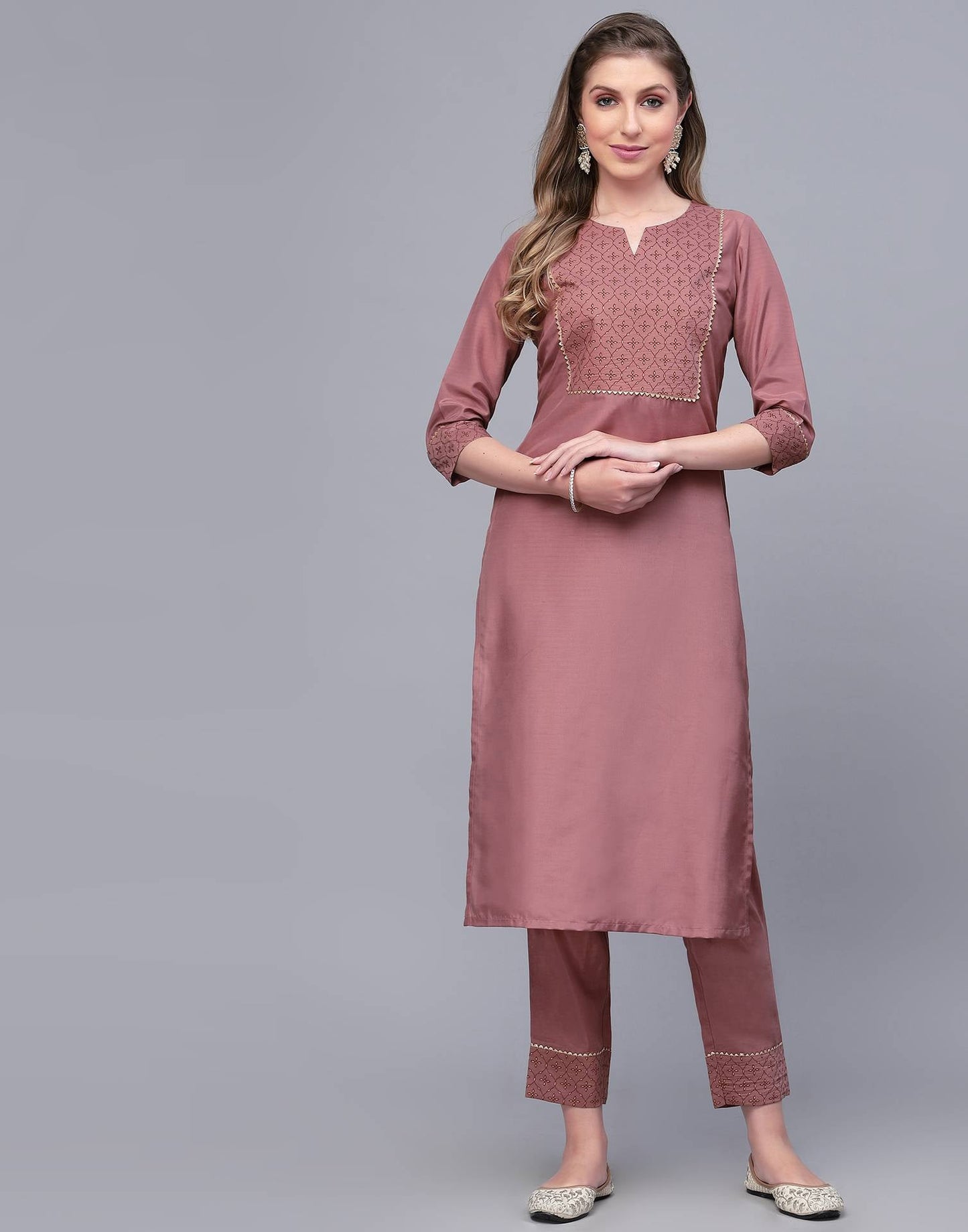 Rust Pink Printed Kurta with Pant and Dupatta | Leemboodi