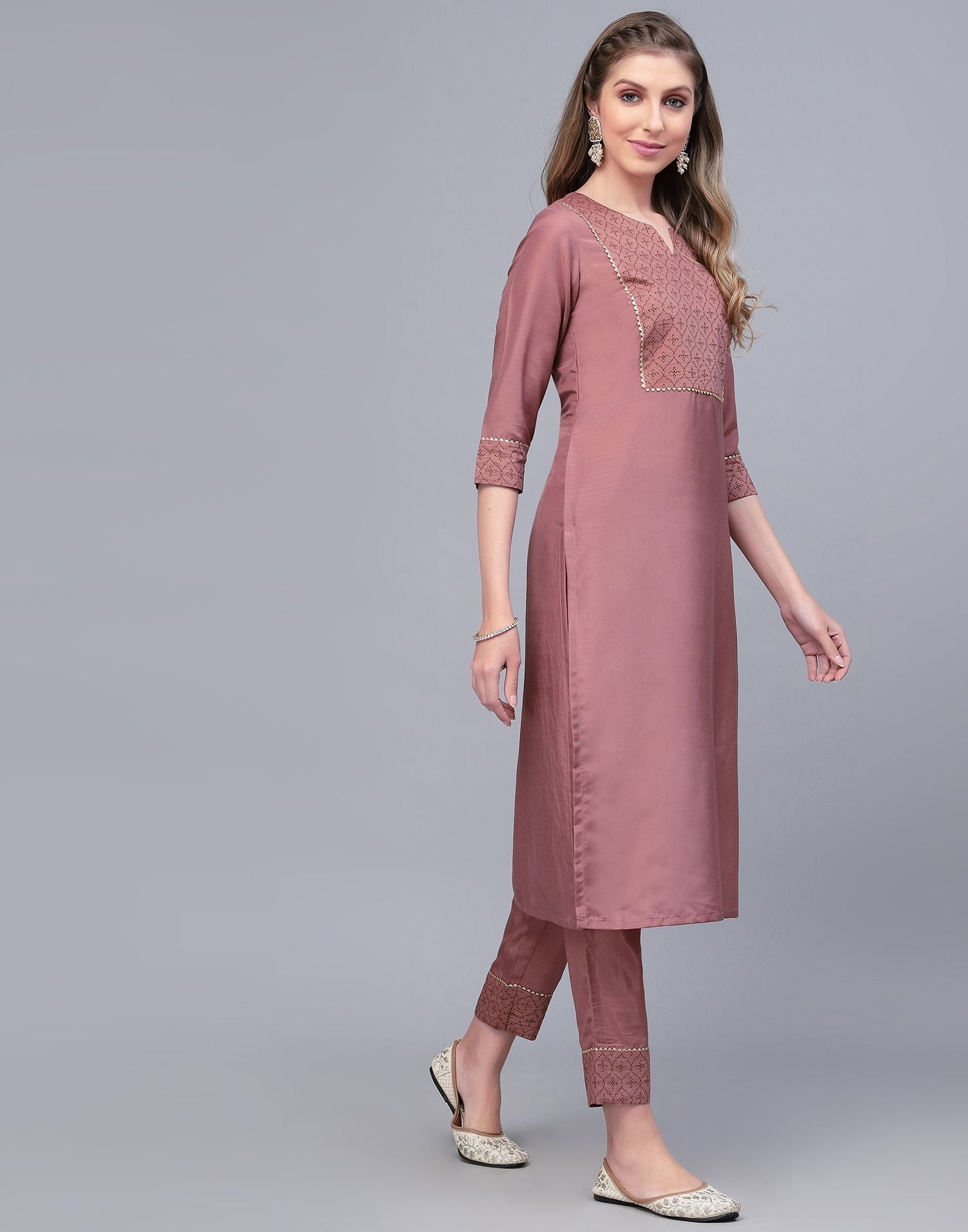 Rust Pink Printed Kurti With Pant Set | Leemboodi