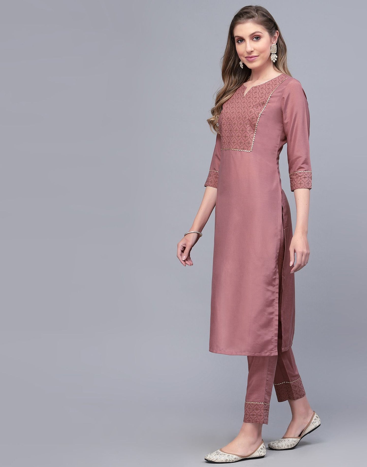 Rust Pink Printed Kurti With Pant Set | Leemboodi