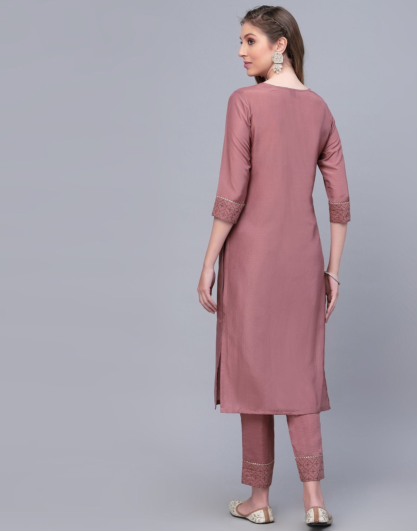 Rust Pink Printed Kurti With Pant Set | Leemboodi