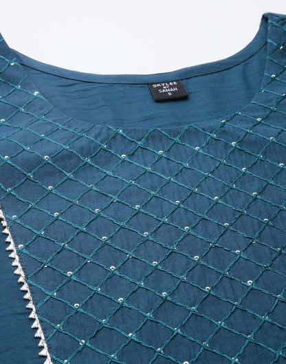 Teal Kurti With Pant And Dupatta | Leemboodi