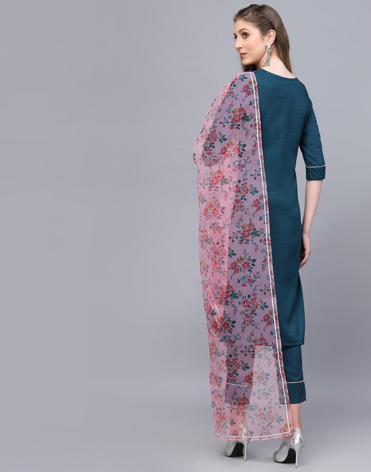 Teal Kurti With Pant And Dupatta | Leemboodi