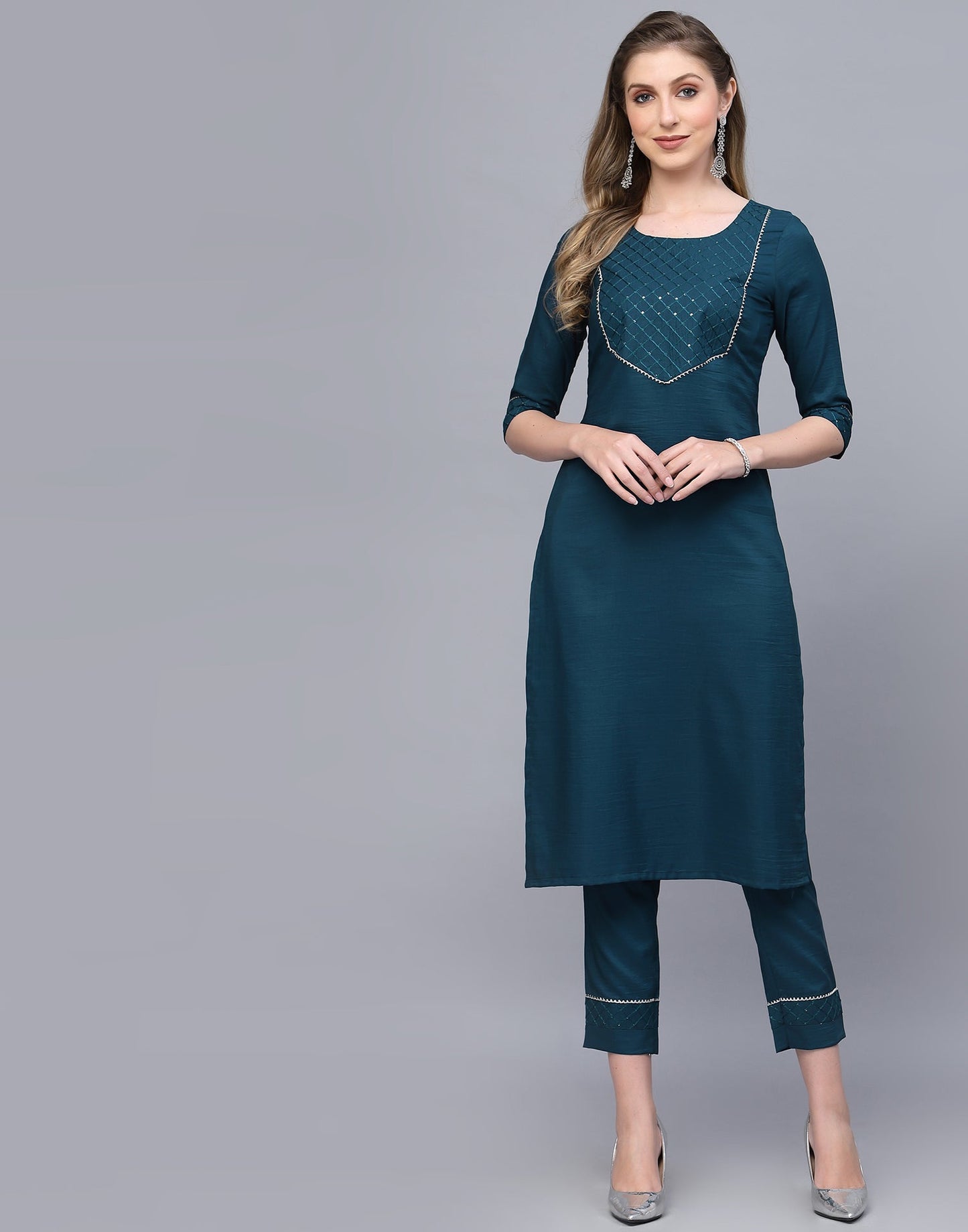 Teal Kurti With Pant And Dupatta | Leemboodi