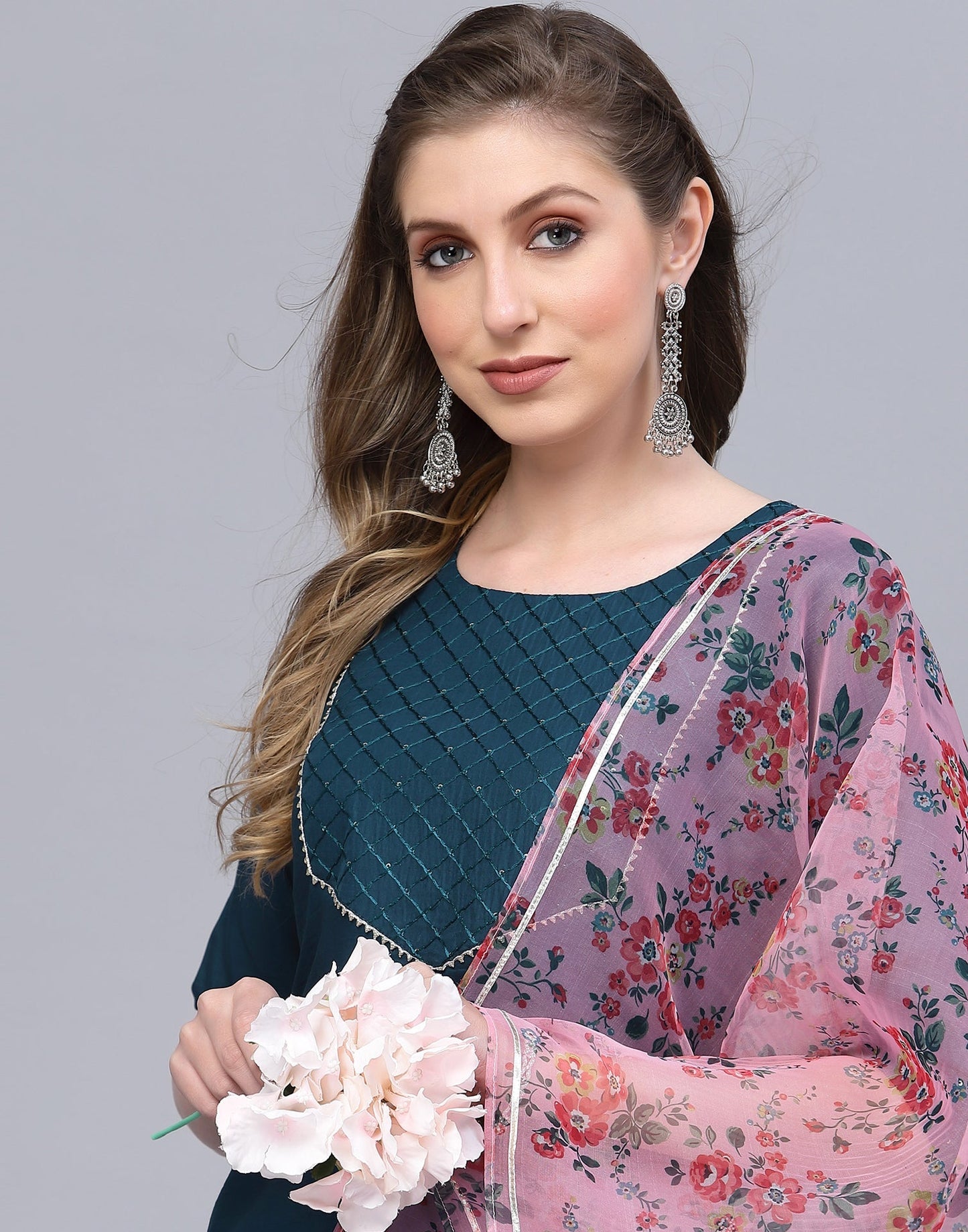 Teal Kurti With Pant And Dupatta | Leemboodi