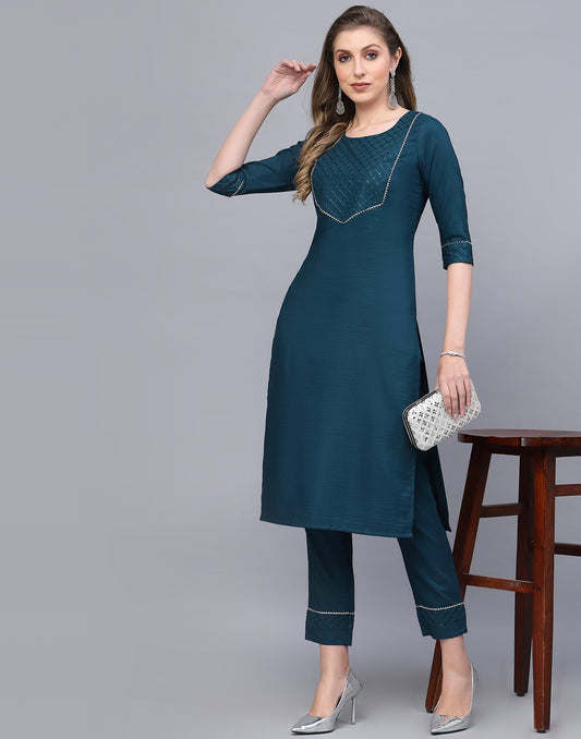 Teal Kurta With Pant Set | Leemboodi