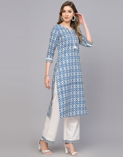 Blue Cotton Kurti With Pant Set | Leemboodi