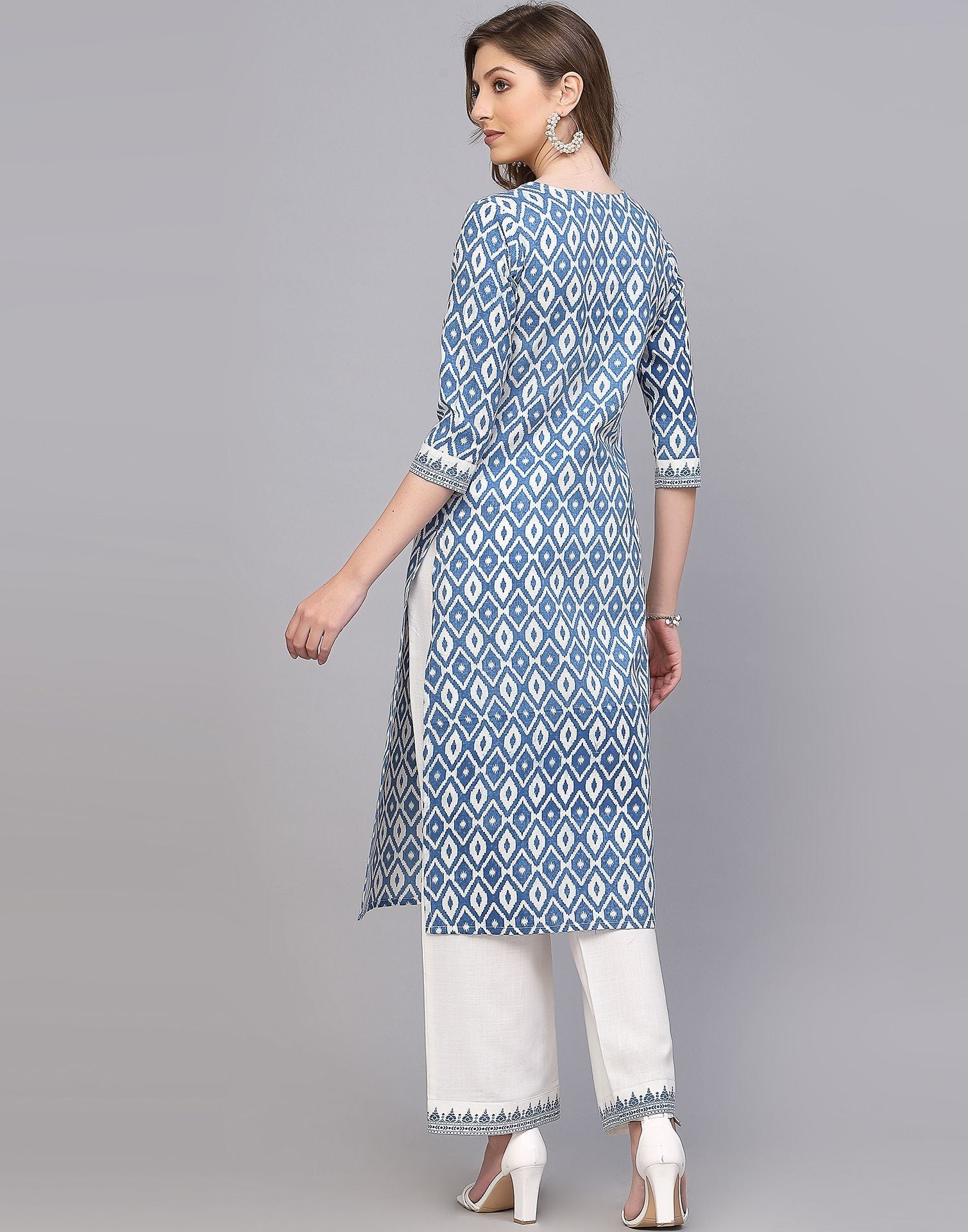 Blue Cotton Kurti With Pant Set | Leemboodi