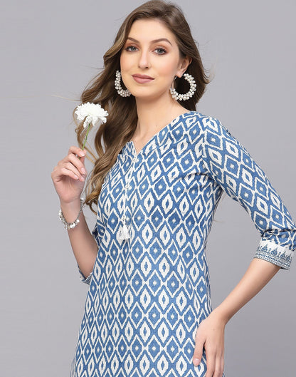 Blue Cotton Kurti With Pant Set | Leemboodi