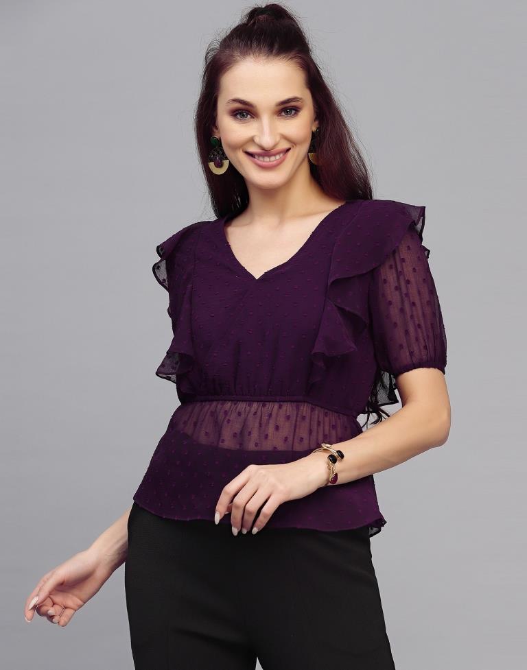 Purple Ruffle Dobby Top | Sudathi