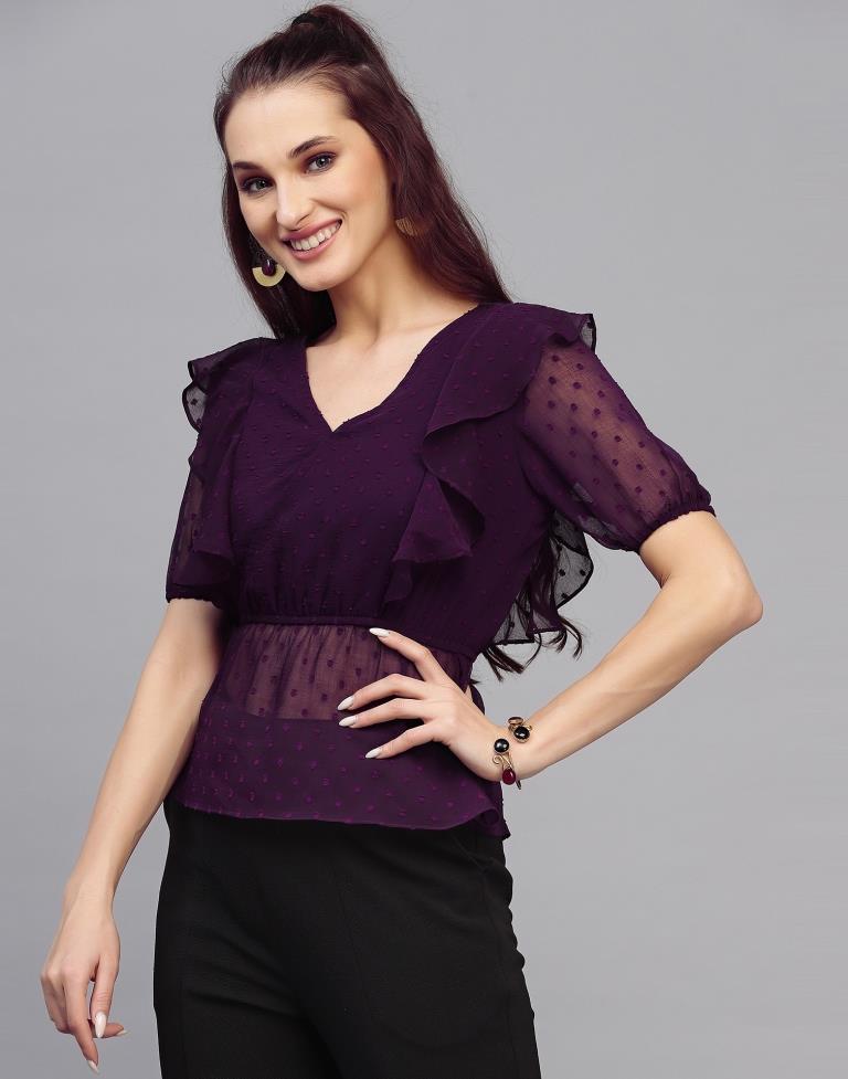 Purple Ruffle Dobby Top | Sudathi