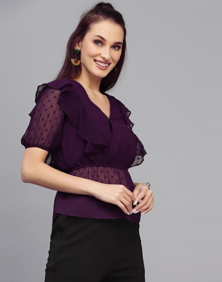 Purple Ruffle Dobby Top | Sudathi