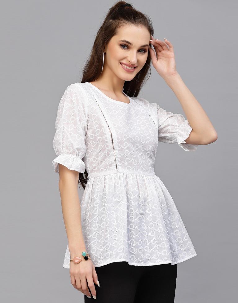 White Cotton Geathered Top