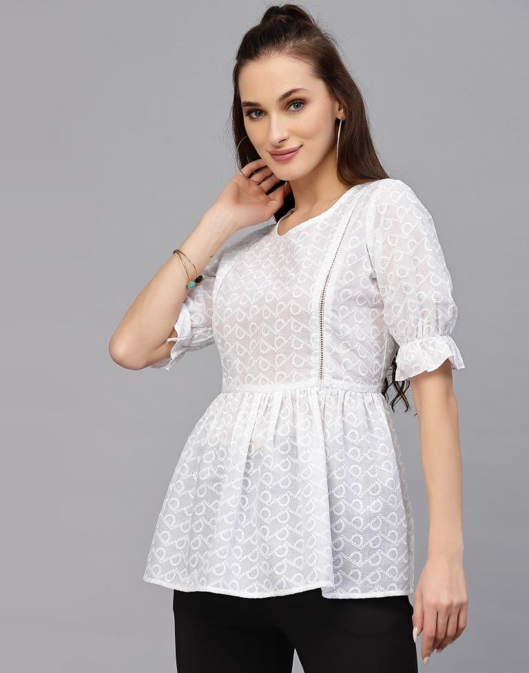 White Cotton Geathered Top