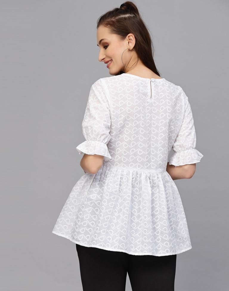 White Cotton Geathered Top