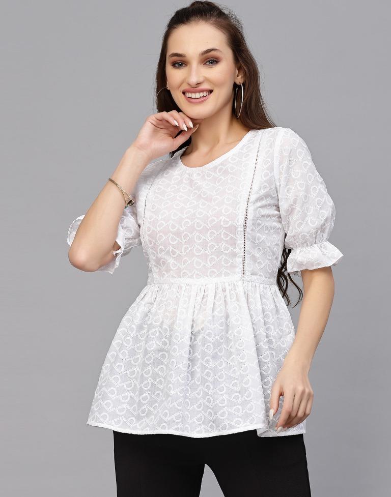 White Cotton Geathered Top