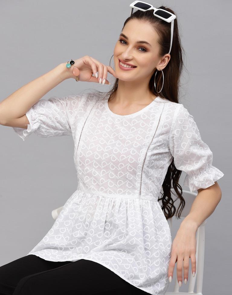 White Cotton Geathered Top