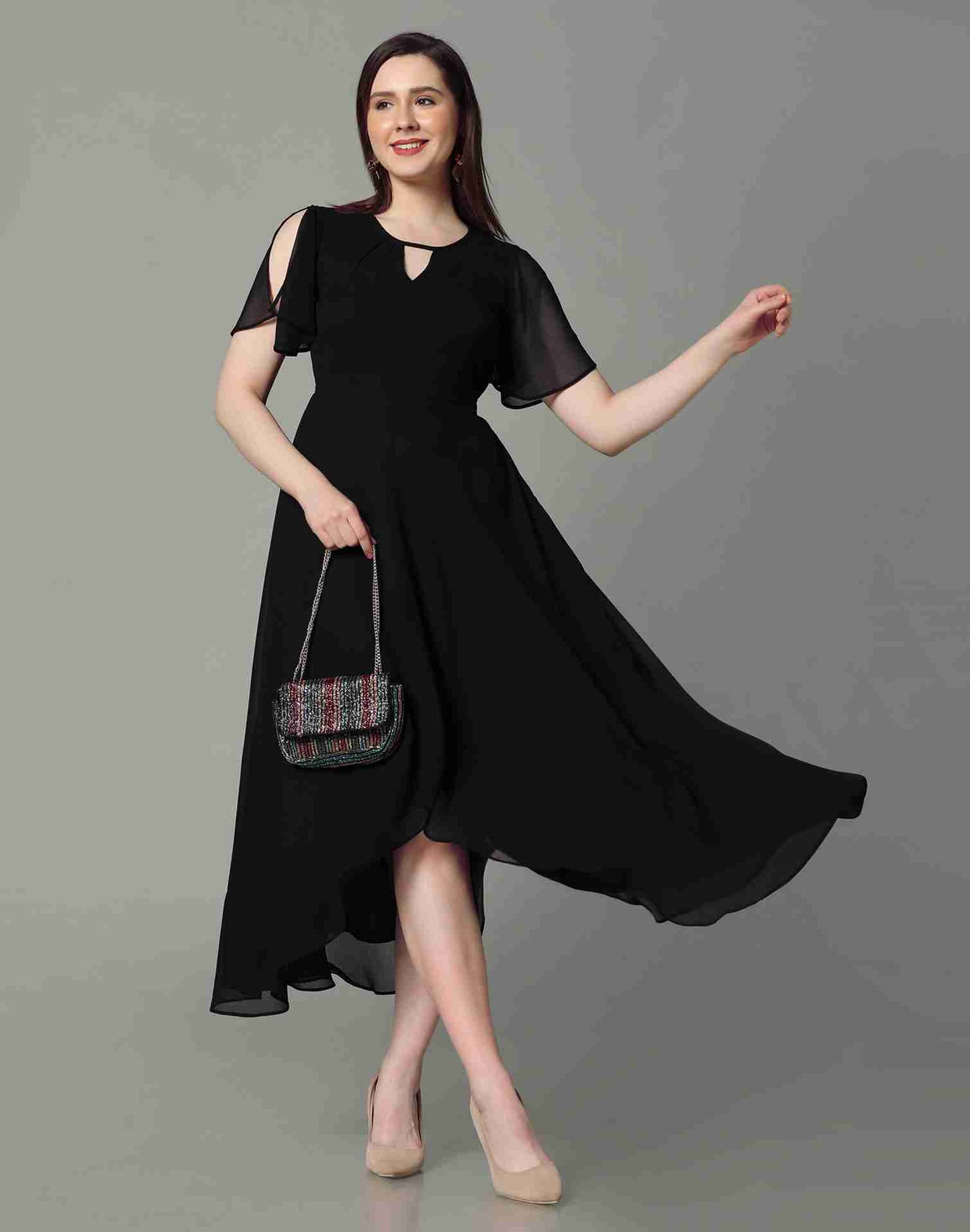 Black Georgette Plain Dress